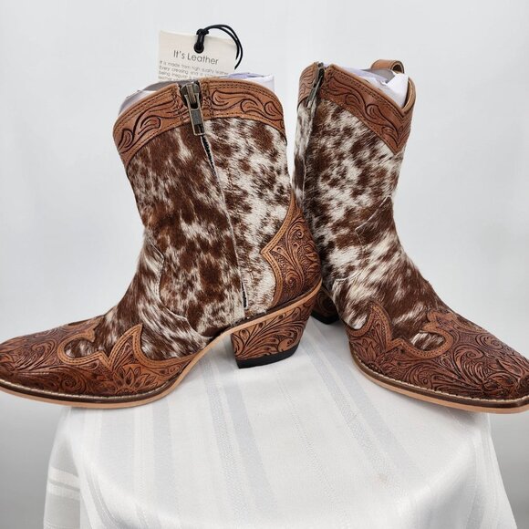 MYRA BAG Georgia Trails Brown & White Hair-On Hide Short Cowboy Boots 6-11 New - Picture 10 of 14